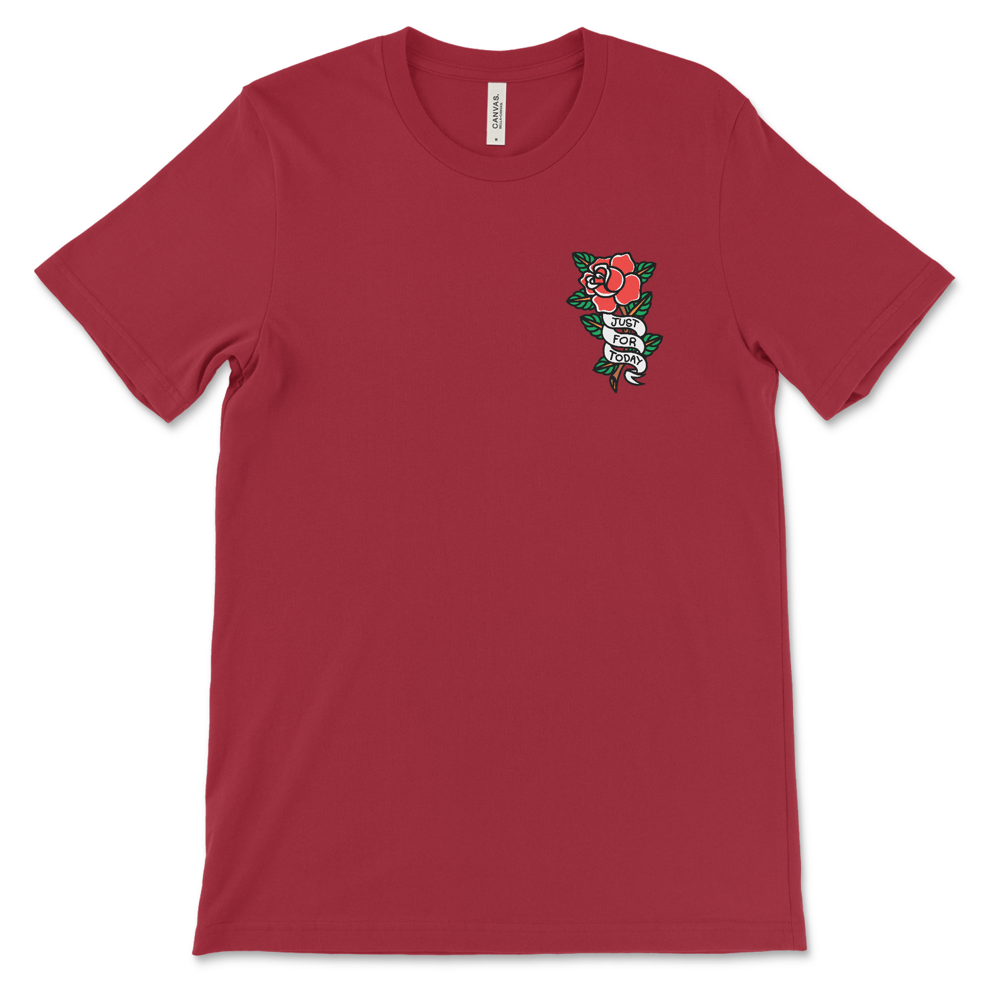 Addiction recovery shirt with Just for Today slogan, AA clothing and NA recovery apparel.
