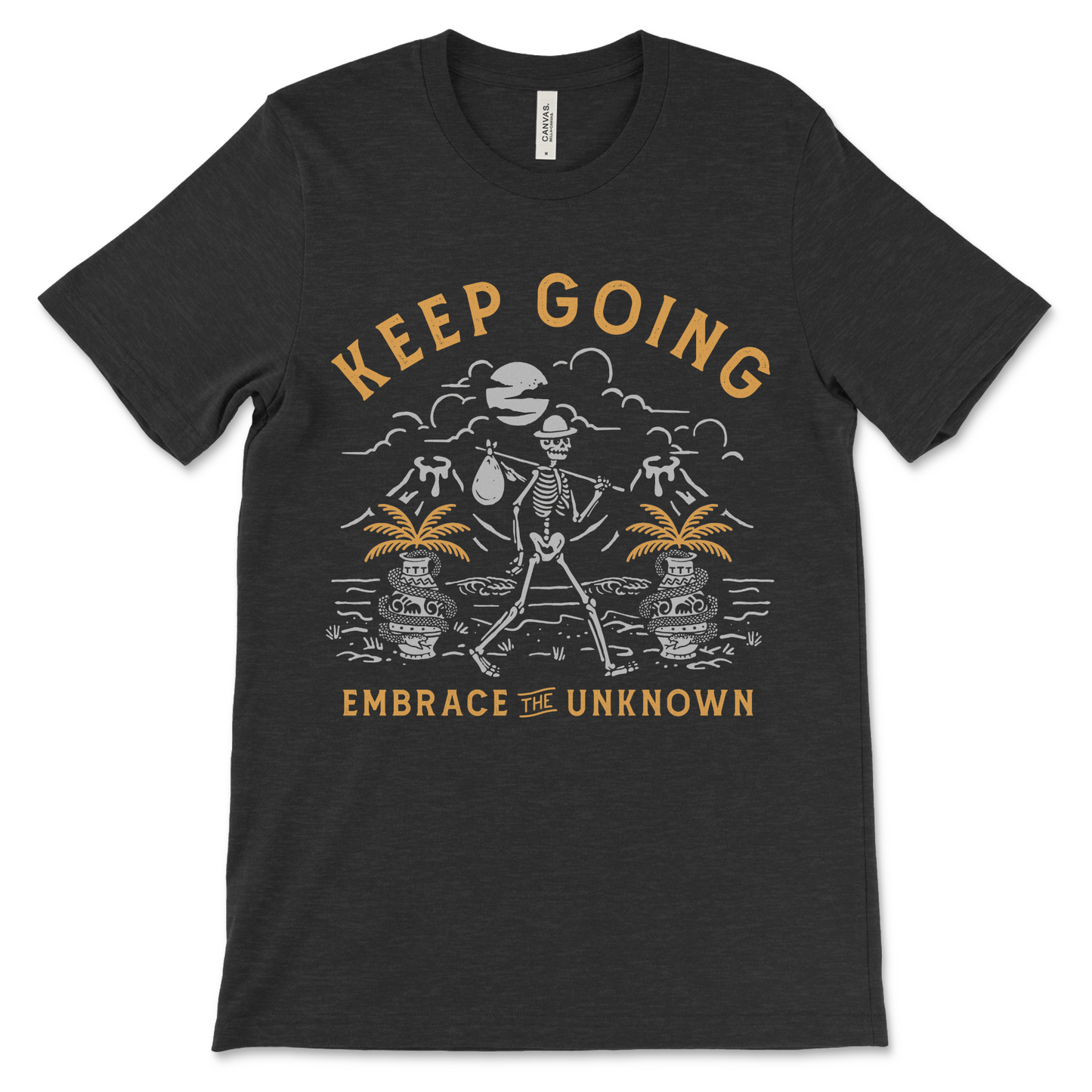 Sobriety shirt with Keep Going Embrace the Unknown design, recovery clothing for Alcoholics Anonymous meetings
