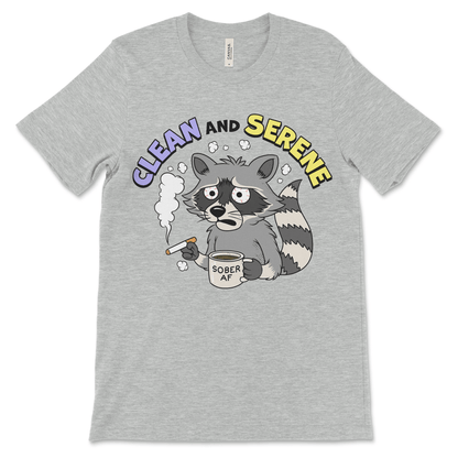 AA shirt or NA shirt with funny raccoon. A great recovery clothing option for sober anniversaries and 12 step meetings.