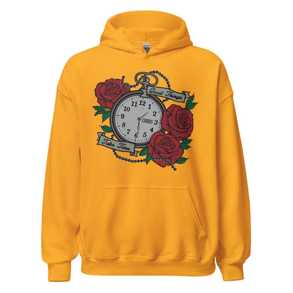 Custom clean date recovery hoodie, tattoo-style pocketwatch sobriety hoodie, inspirational recovery clothing for men and women