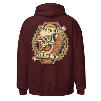 Recovery hoodie with tattoo style skull design, AA and NA shirt alternative for fellowship members
