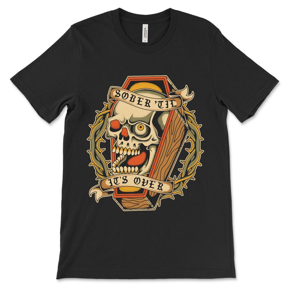Recovery shirt with skull artwork, AA shirt NA shirt sober apparel