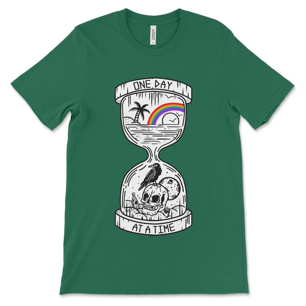 Recovery shirt with One Day at a Time design, unique sobriety gift for people in AA and NA programs
