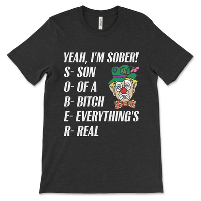 Sobriety tee with Son of a Bitch Everything’s Real design, funny recovery gift for sponsors and sponsees
