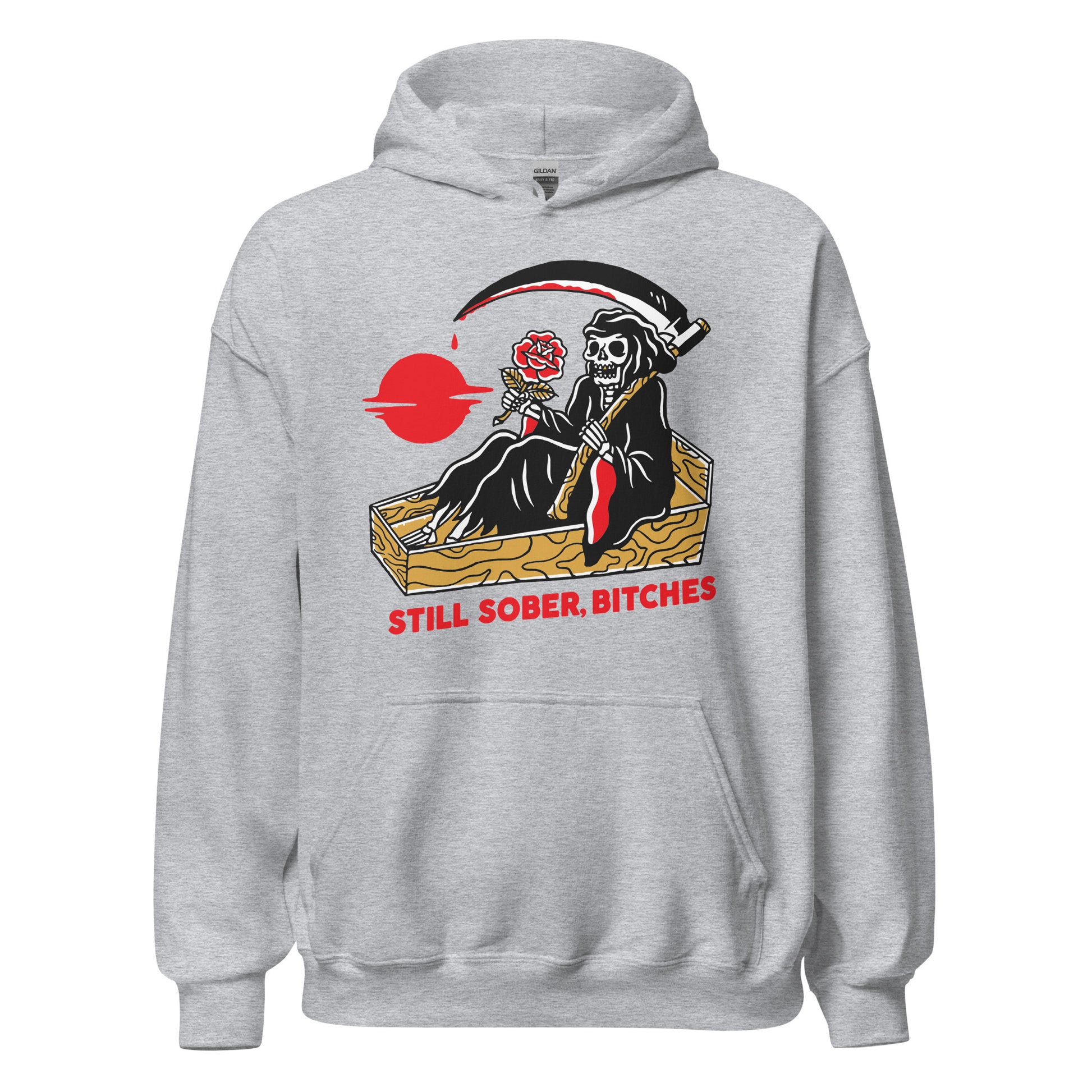 Recovery hoodie featuring Still Sober Bitches design, funny sobriety apparel for AA and NA
