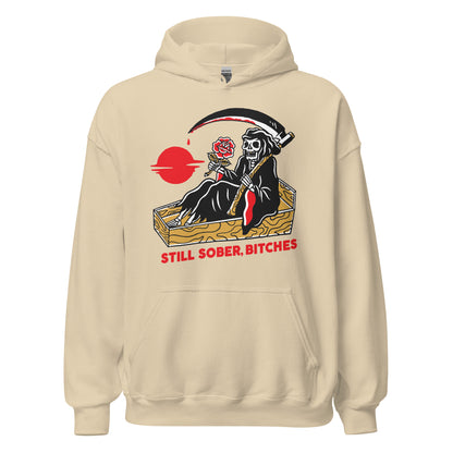 Sobriety sweatshirt with Still Sober Bitches phrase, humorous recovery hoodie gift
