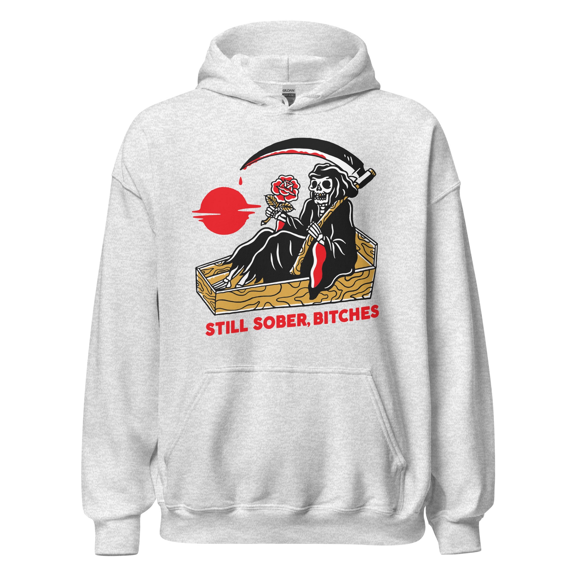 Funny NA hoodie with Still Sober Bitches slogan, sobriety sweatshirt for people in recovery
