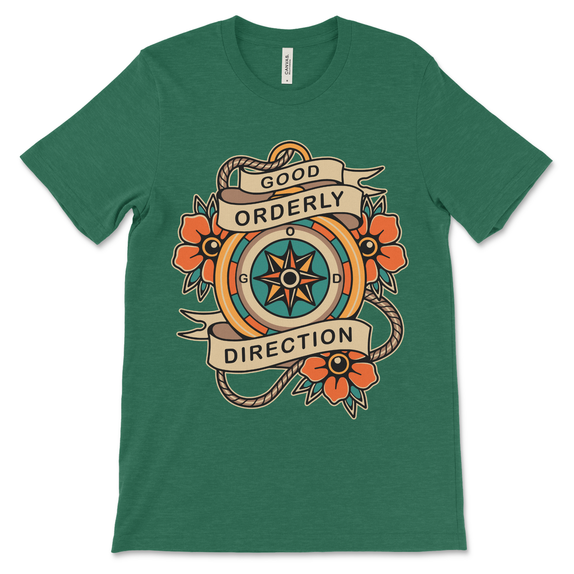 Good Orderly Direction recovery shirt, AA sobriety clothing and NA recovery gift.
