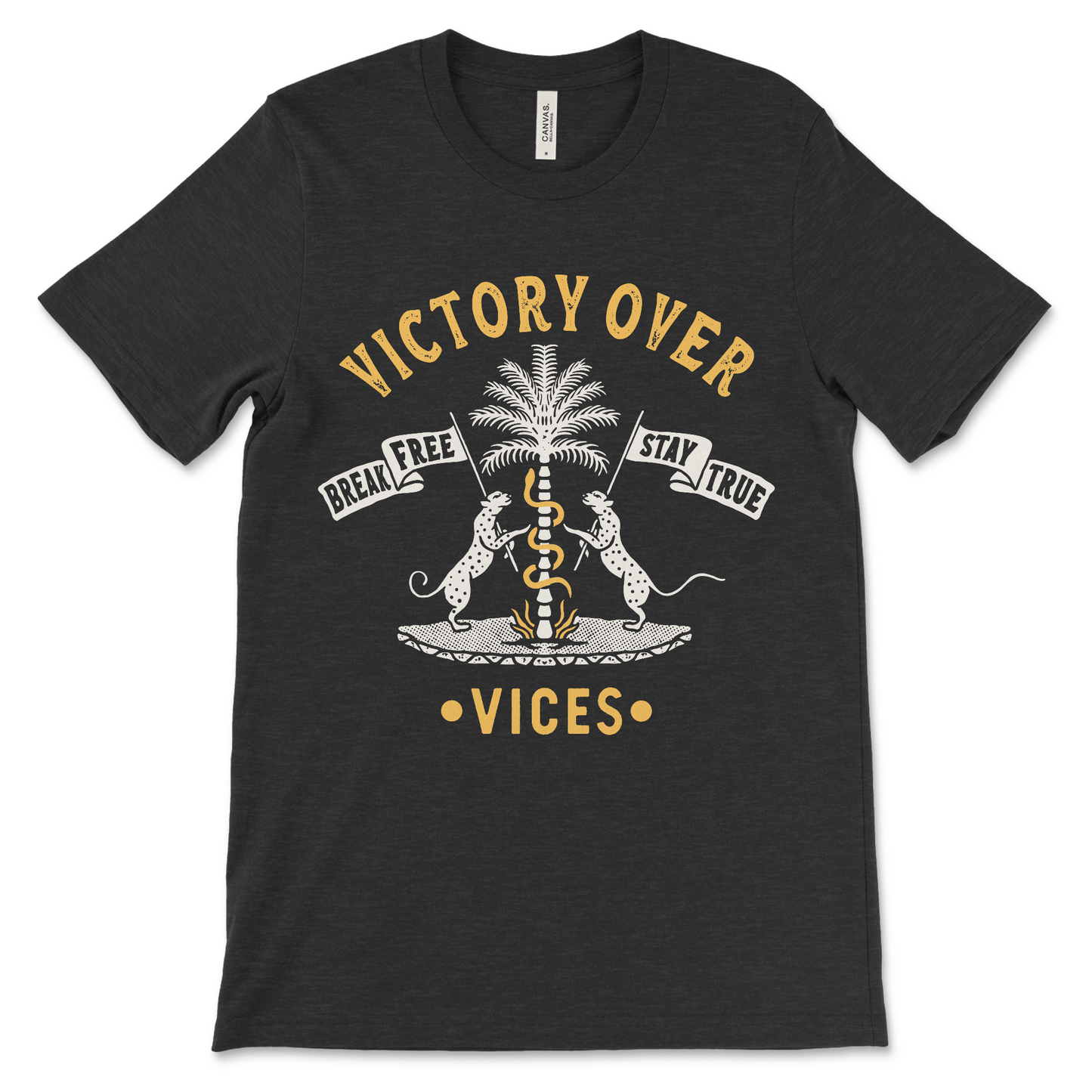 Sobriety shirt with Victory Over Vices slogan, recovery apparel for sober living and inspiration
