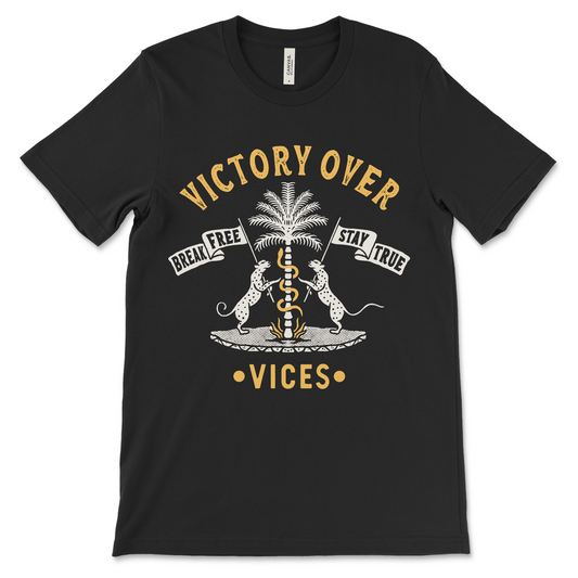 Victory Over Vices recovery shirt, AA shirt and NA shirt for addiction recovery and 12-step programs
