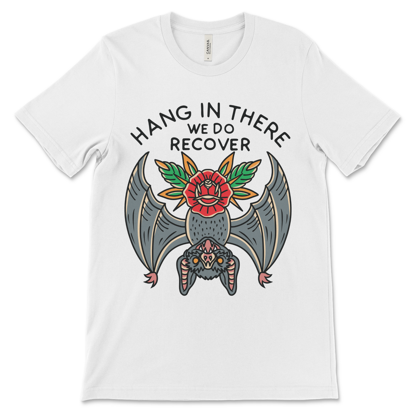 Hang in There We Do Recover sobriety shirt, AA recovery clothing and NA apparel.
