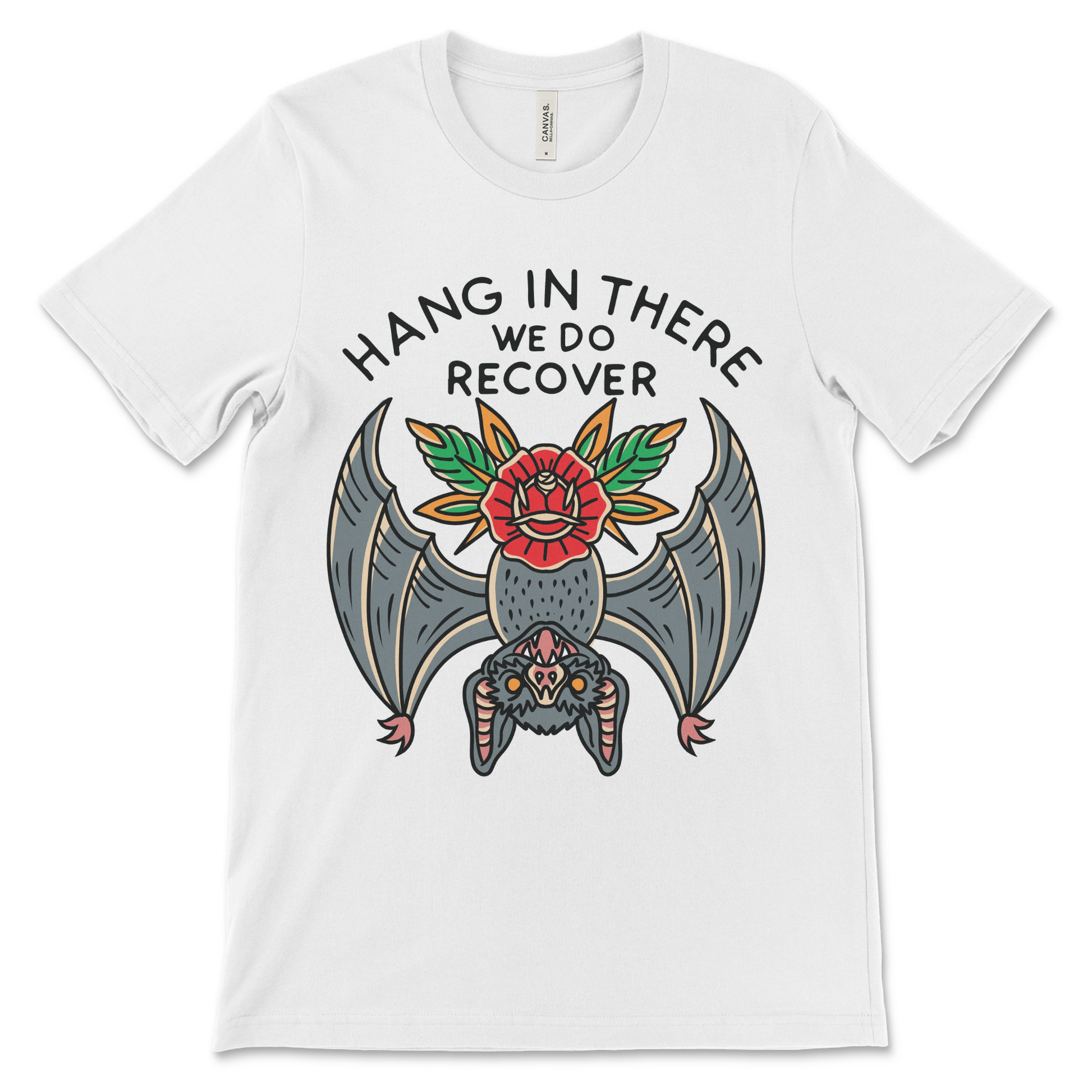 Hang in There We Do Recover sobriety shirt, AA recovery clothing and NA apparel.
